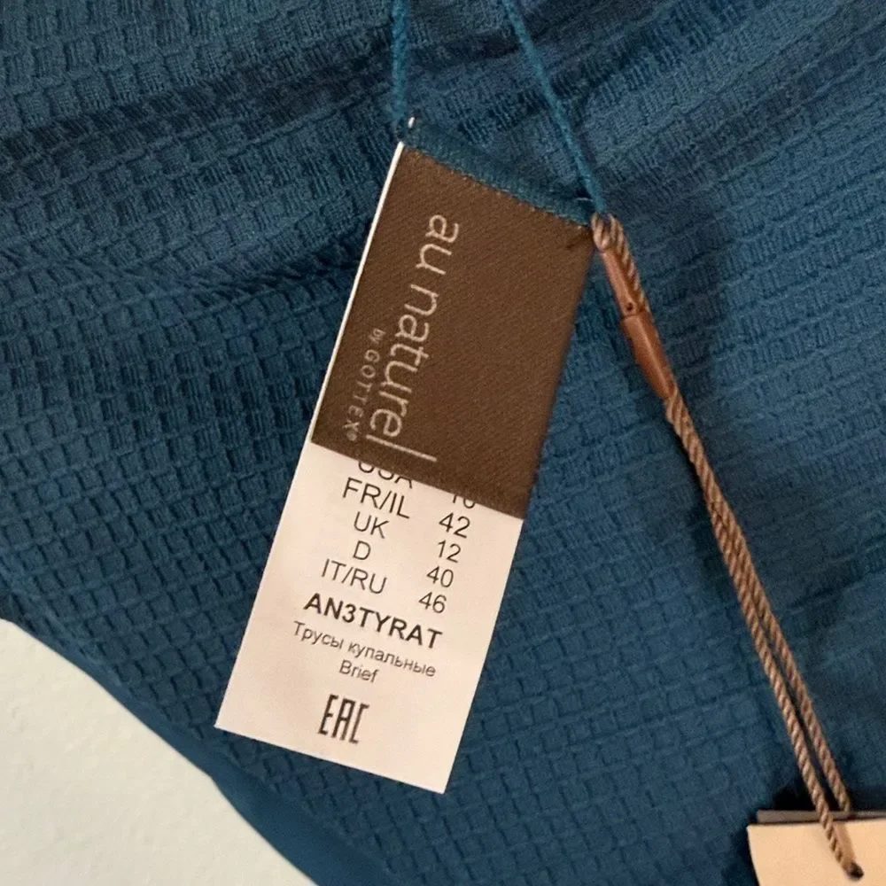 Au Naturel by Gottex Textured Bikini Bottom Teal Blue Size 10 NWT